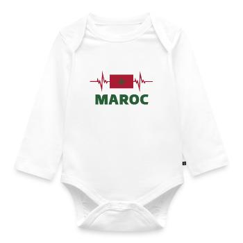 Morocco Football 2022 Morocco Heartbeat Morocco - Organic Longsleeve Baby Bodysuit - white - Front