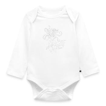 Coffee-drinking skeleton with tentacles, newspaper - Organic Longsleeve Baby Bodysuit - white - Front