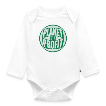 planet over profit quote - Organic Longsleeve Baby Bodysuit - white - Front