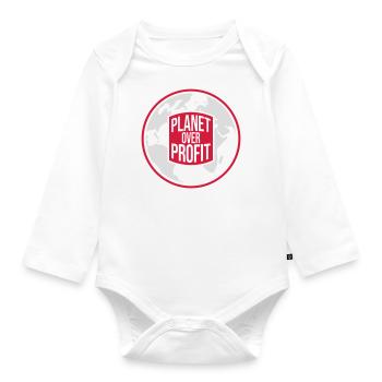 planet over profit quote - Organic Longsleeve Baby Bodysuit - white - Front