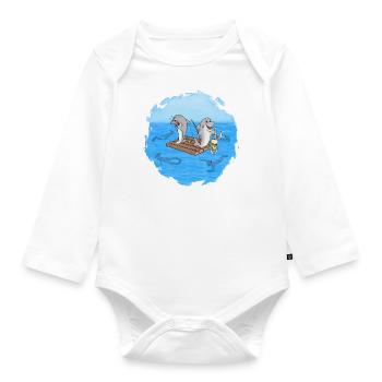Haie auf Floß - Baby Bio-Langarm-Body - Weiß - Vorne