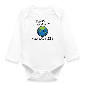 The only planet with Wi-Fi and pizza - Organic Longsleeve Baby Bodysuit - white - Front