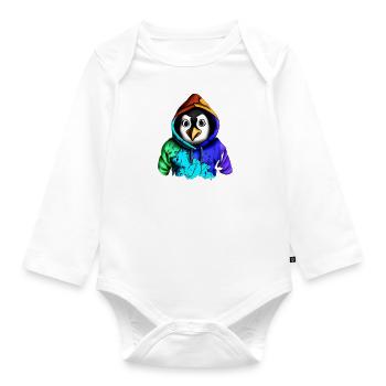 Überraschter Pinguin mit Pullover - Baby Bio-Langarm-Body - Weiß - Vorne