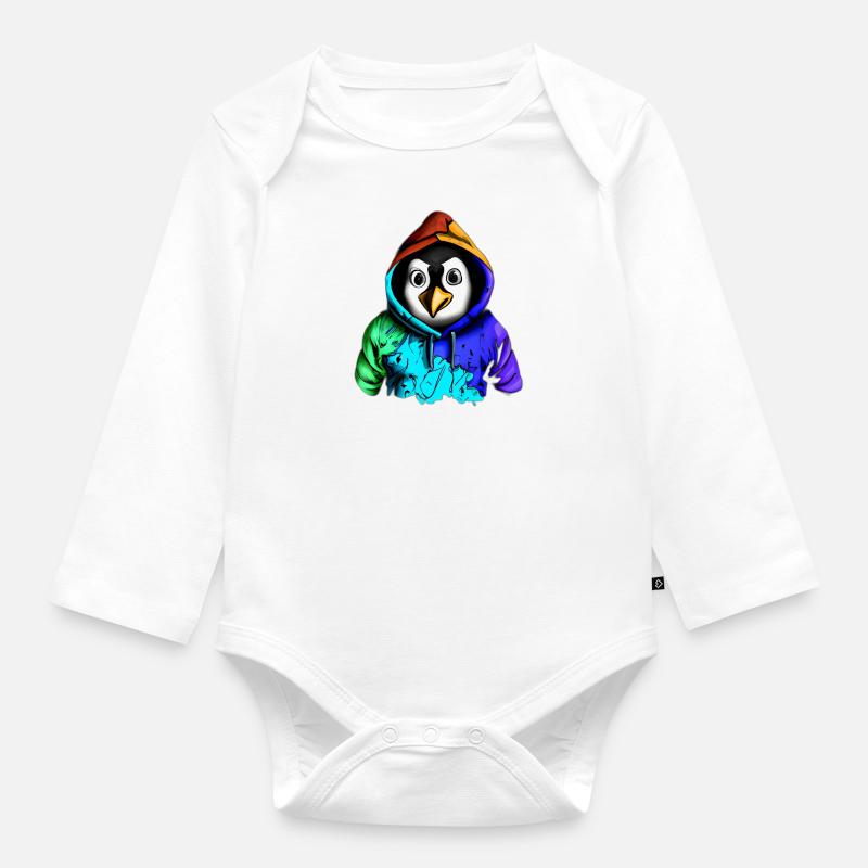 Überraschter Pinguin mit Pullover - Baby Bio-Langarm-Body - Weiß