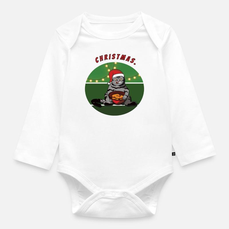 Chat avec biscuits Noël Noël - Body Bébé bio manches longues - blanc