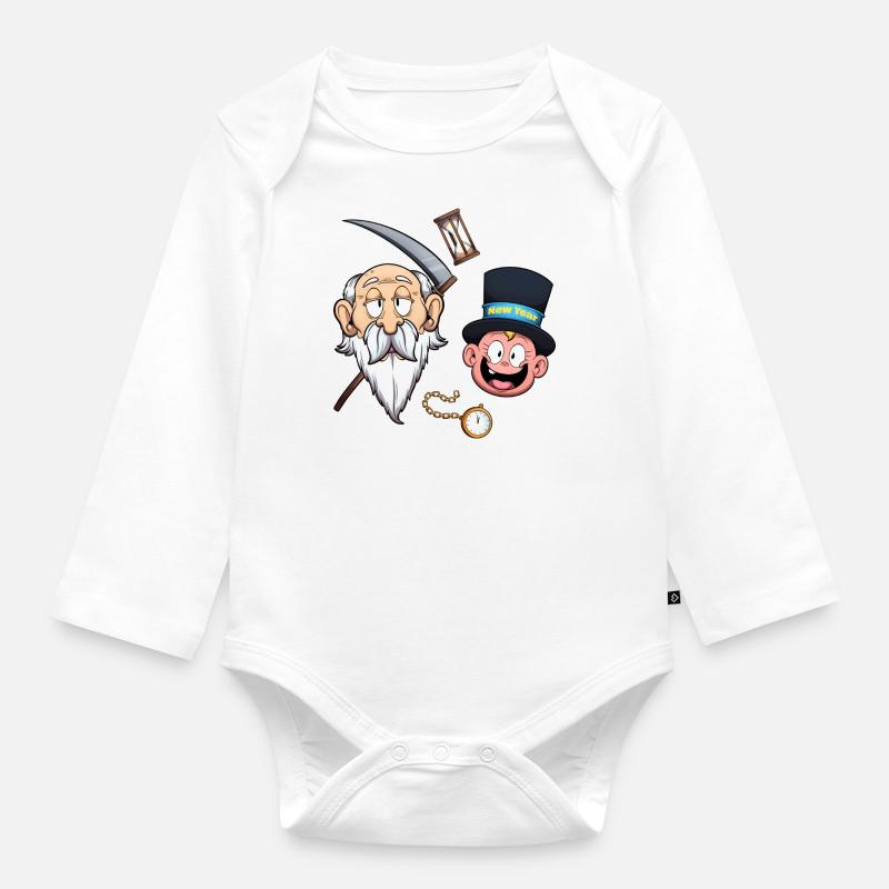 New Year Character Faces And Elements - Organic Longsleeve Baby Bodysuit - white