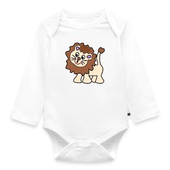 Cute funny brown lion - Organic Longsleeve Baby Bodysuit - white - Front