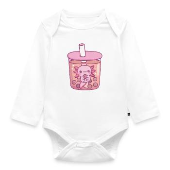 Cute Axolotl In Bubble Tea Funny - Organic Longsleeve Baby Bodysuit - white - Front