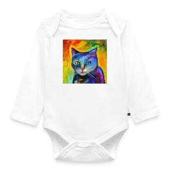 Fantasieporträt einer Katze - Baby Bio-Langarm-Body - Weiß - Vorne