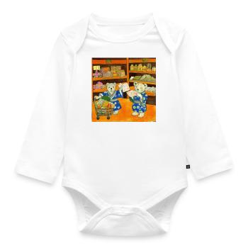 Teddybären kaufen Lebensmittel in Japan ukiyo - Baby Bio-Langarm-Body - Weiß - Vorne