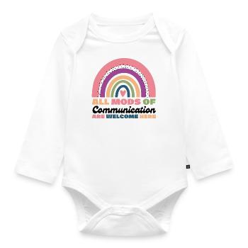 Alle Kommunikationsformen sind hier willkommen - Baby Bio-Langarm-Body - Weiß - Vorne