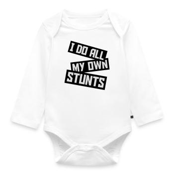 all my own stunts - Organic Longsleeve Baby Bodysuit - white - Front