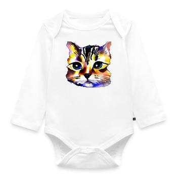 Cat Face 4 - Organic Longsleeve Baby Bodysuit - white - Front