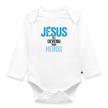 JESUS EST DEVENU MON HEROS - Body Bébé bio manches longues - blanc - Devant