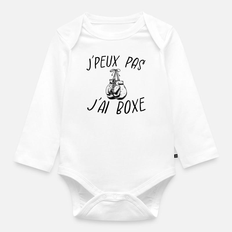 j'peux pas j'ai boxe - Body Bébé bio manches longues - blanc