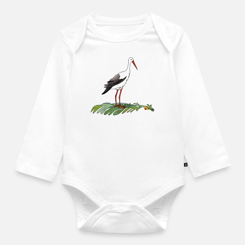 Oiseau cigogne - Body Bébé bio manches longues - blanc
