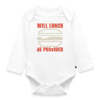 WILL LUNCH BE PROVIDED CAKE - Organic Longsleeve Baby Bodysuit - white - Front