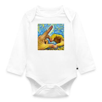 Heart gesture in Van Gogh style - Organic Longsleeve Baby Bodysuit - white - Front