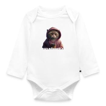 Angry Cat mit Hoodie "Ganz dünnes Eis" - Baby Bio-Langarm-Body - Weiß - Vorne