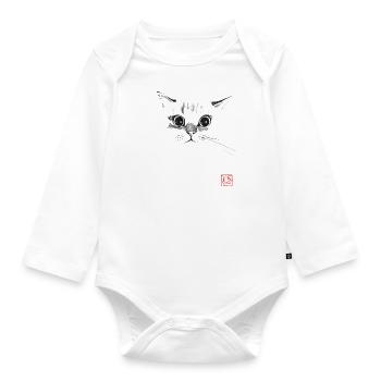 Katzengesicht - Baby Bio-Langarm-Body - Weiß - Vorne