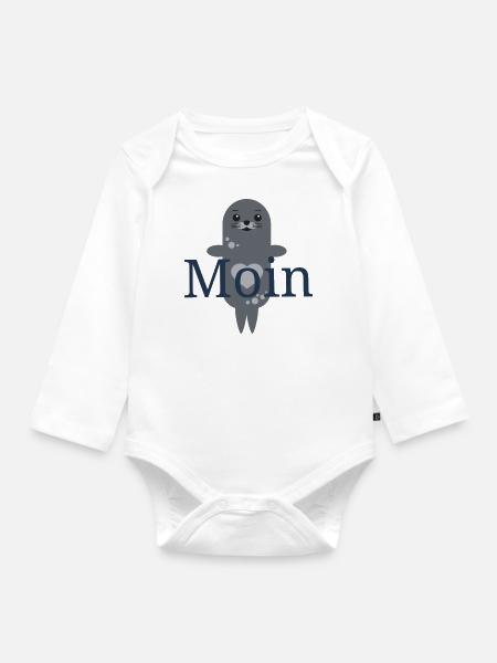 süße Robbe Moin - Baby Bio-Langarm-Body - Weiß