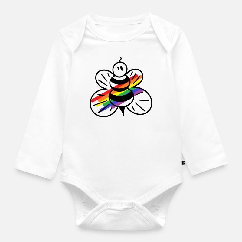 FlyBee arc-en-ciel - Body Bébé bio manches longues - blanc
