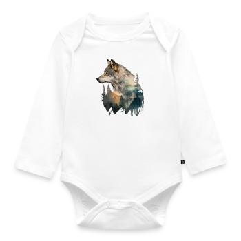 Wolf Bäume Landschaft Aquarell - Baby Bio-Langarm-Body - Weiß - Vorne