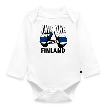 Drapeau de la Finlande Suomi Drapeau finlandais Aspect utilisé - Body Bébé bio manches longues - blanc - Devant