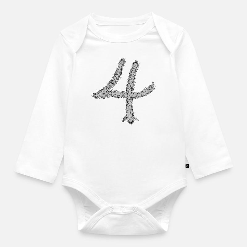 Nummer 4 - Baby Bio-Langarm-Body - Weiß