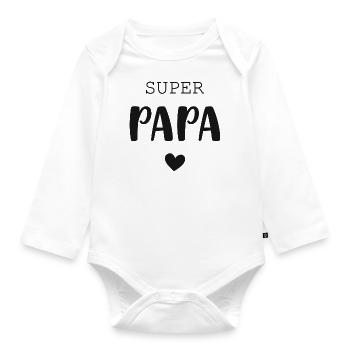Super Papa mit Herz - Baby Bio-Langarm-Body - Weiß - Vorne