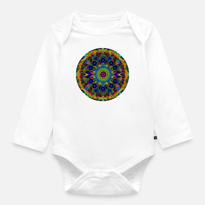 Mandala/Kaléidoscope - Body Bébé bio manches longues - blanc