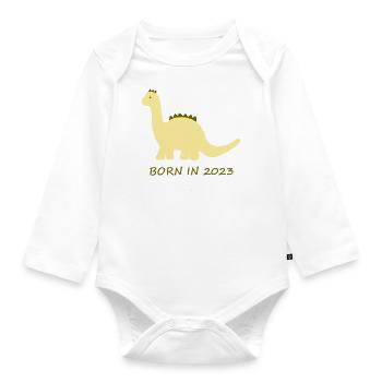 Dino gelb - Baby Bio-Langarm-Body - Weiß - Vorne