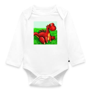 Roter Dinosaurier - Baby Bio-Langarm-Body - Weiß - Vorne