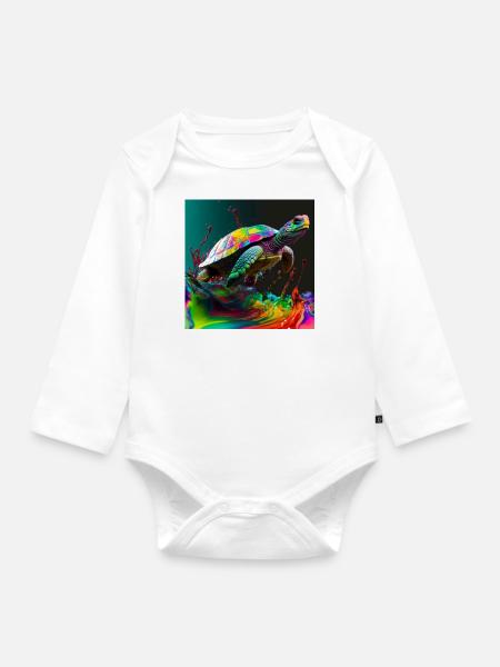 Farbige Schildkröte, einzigartiges Design - Baby Bio-Langarm-Body - Weiß
