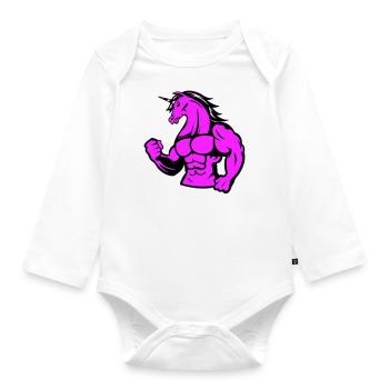 strong unicorn - Organic Longsleeve Baby Bodysuit - white - Front