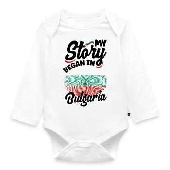 Bulgarisch Bulgarien Bulgarische Flagge Meine Geschichte begann - Baby Bio-Langarm-Body - Weiß - Vorne