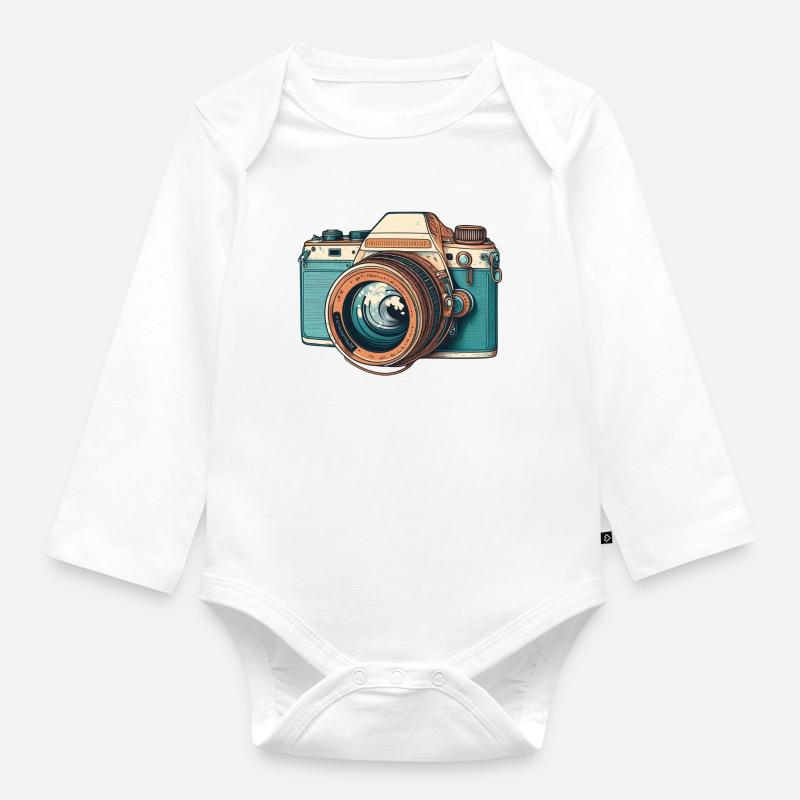 Retro Camera - Organic Longsleeve Baby Bodysuit - white