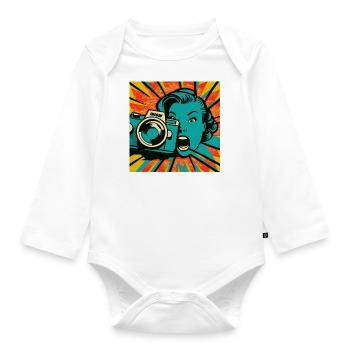Pop Art Fotografin Frau - Baby Bio-Langarm-Body - Weiß - Vorne