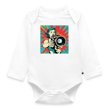 Pop Art Photographer Woman - Organic Longsleeve Baby Bodysuit - white - Front