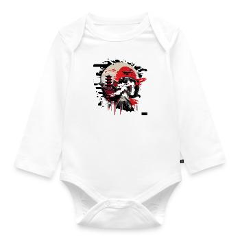 Surreales japanische Street Art Design - Kriegerin - Baby Bio-Langarm-Body - Weiß - Vorne