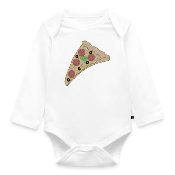 A slice of pizza with smiling slices of salami - Organic Longsleeve Baby Bodysuit - white - Front