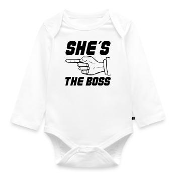 shes the boss - Organic Longsleeve Baby Bodysuit - white - Front