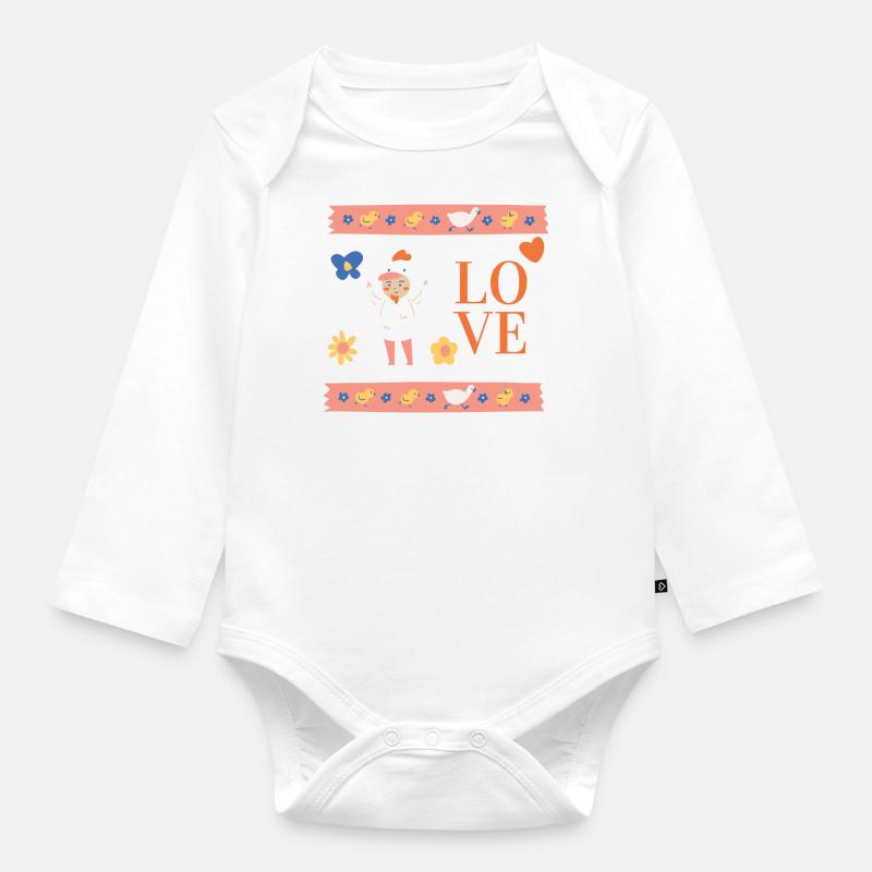 I love Little Poussin - Body Bébé bio manches longues - blanc