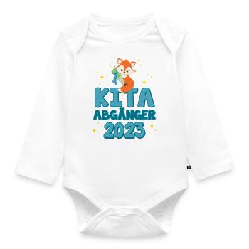 Kita Abgänger 2023 - Schulanfang Einschulung Junge - Baby Bio-Langarm-Body - Weiß - Vorne