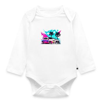 Miami Car 7 - Organic Longsleeve Baby Bodysuit - white - Front
