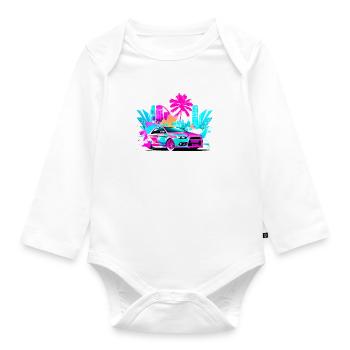 Miami Car 5 - Organic Longsleeve Baby Bodysuit - white - Front
