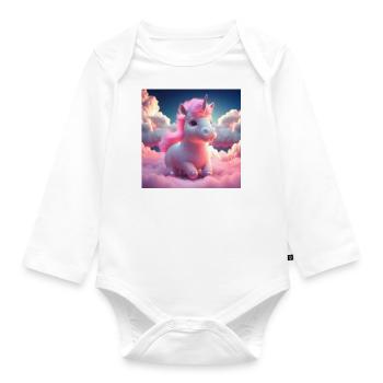 cute baby unicorn running playfully over clouds - Baby Bio-Langarm-Body - Weiß - Vorne