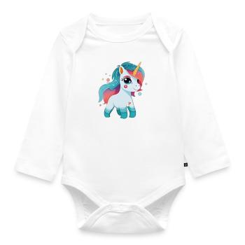 Cute Little Unicorn - Organic Longsleeve Baby Bodysuit - white - Front