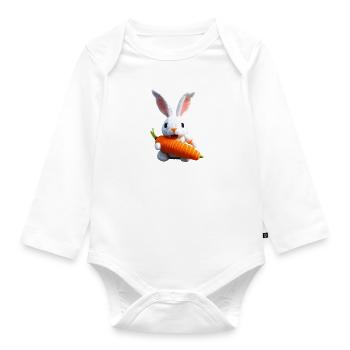 Cute knitted bunny with carrot - Organic Longsleeve Baby Bodysuit - white - Front