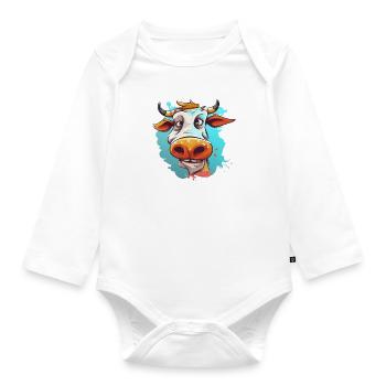 Colorful Cow Caricature - Organic Longsleeve Baby Bodysuit - white - Front